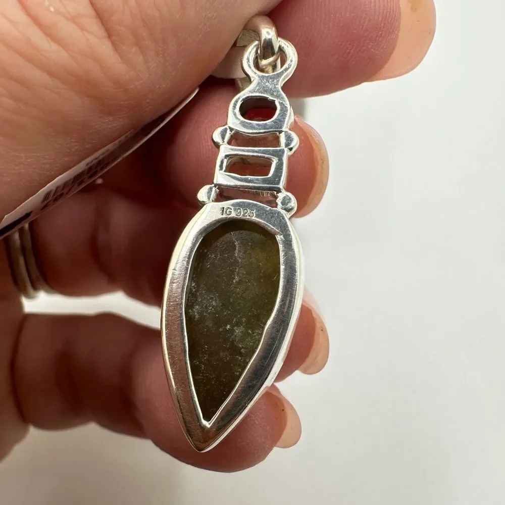 NWT Carved Vesuvianite leaf, faceted garnet/ citrine pendant in sterling silver!
